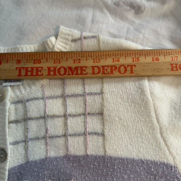 Vtg Women M Ivory Pastel Cardigan Floral Embroidery Cottage Grandma Spring Boho - Picture 10 of 12